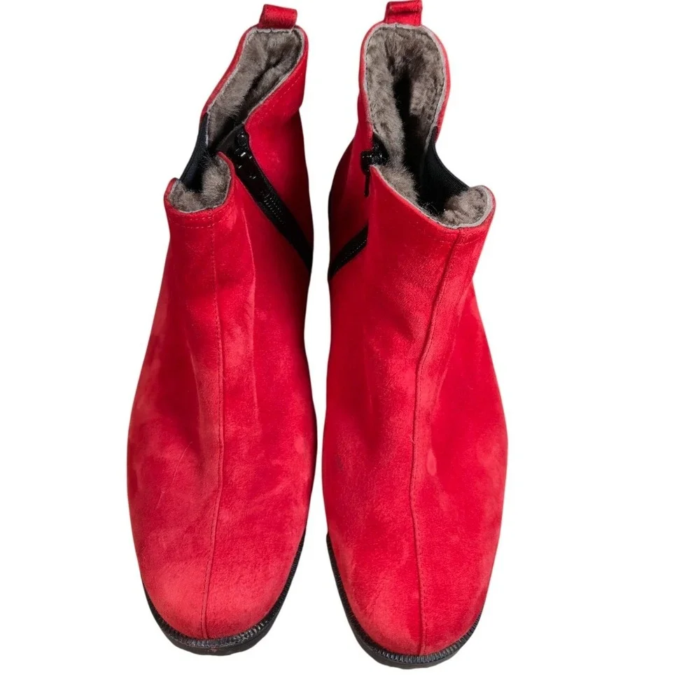 BRUNATE Red Suede Shearling Lined Ankle Boots Women's Size 37‎ Made in Italy